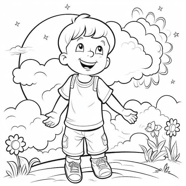 Vector a cute and funny coloring page of a boy kayaking provides hours of coloring fun for children color