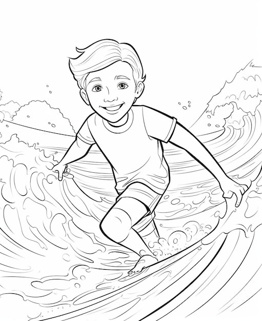 Vector a cute and funny coloring page of a boy kayaking provides hours of coloring fun for children color