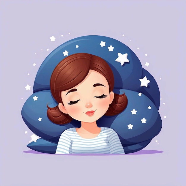 Photo vector cute girl sleeping cartoon character isolated world sleep day