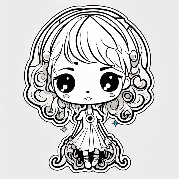 vector cute little girl with dollcute little girl with floral pattern vector illustration hand d