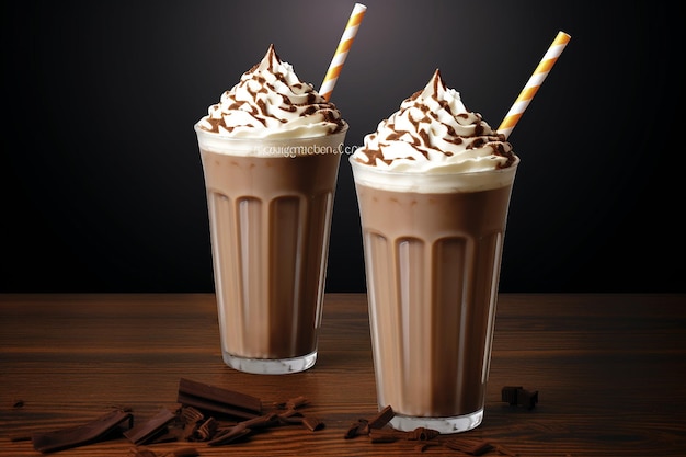 Vector design of chocolate milkshakes with whipped cream and Chocolate Day Celebration text