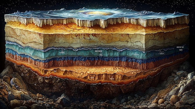 Photo vector design of crosssection of earths layer crust core detailed label explaining each section