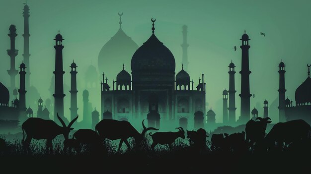 A vector design for the Eid alAdha event with a shadow of an Islamic beautiful mosque