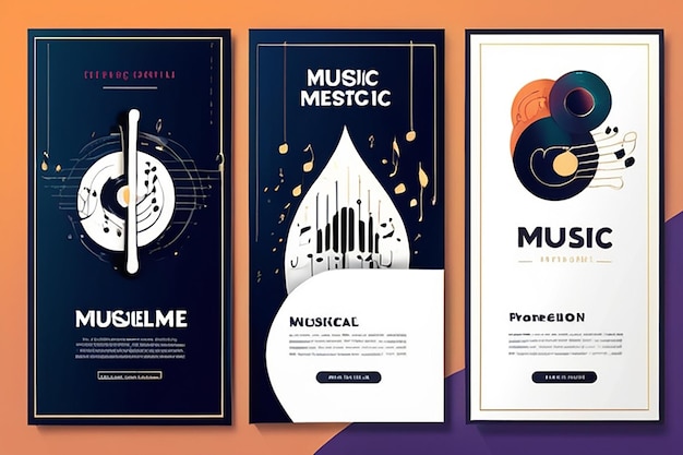 Photo vector design templates for music in simple modern style with linear elements