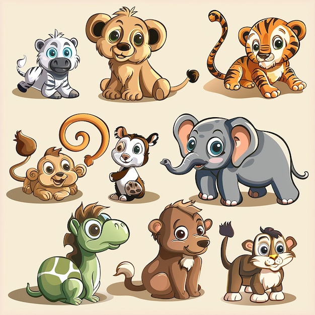 Photo vector of different wild animals cartoon style