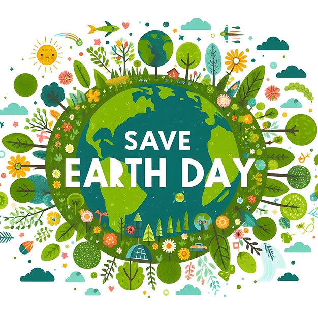 vector earth day a poster with a picture of a world and trees and flowers