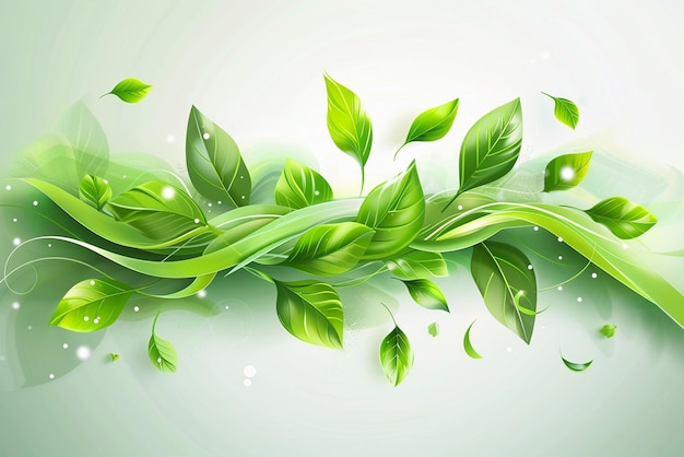 Vector of Eco leaves and green wave on white ecology background