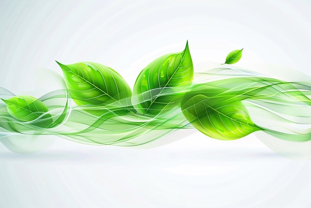 Vector of Eco leaves and green wave on white ecology background