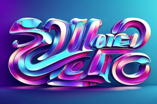 Photo vector editable 3d colorful shiny text effect blue purple holographic glass graphic style