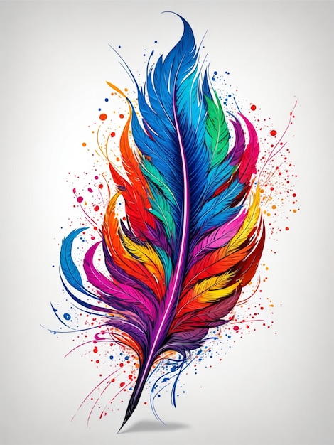 Vector feather pen drawing colorful lines bright colors fantasy splashes