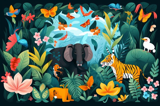 vector flat background for world wildlife day with flora and fauna