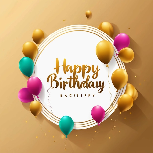 vector flat golden circle and balloons happy birthday text red background