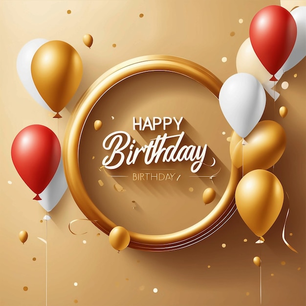 vector flat golden circle and balloons happy birthday text red background