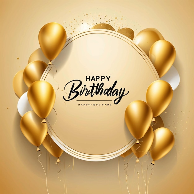 vector flat golden circle and balloons happy birthday text red background