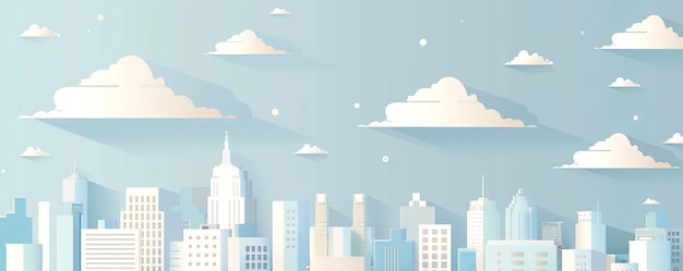 Photo vector flat illustration of city skyline with blue sky and white clouds