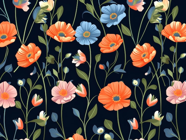 vector flowers watercolor seamless patterns