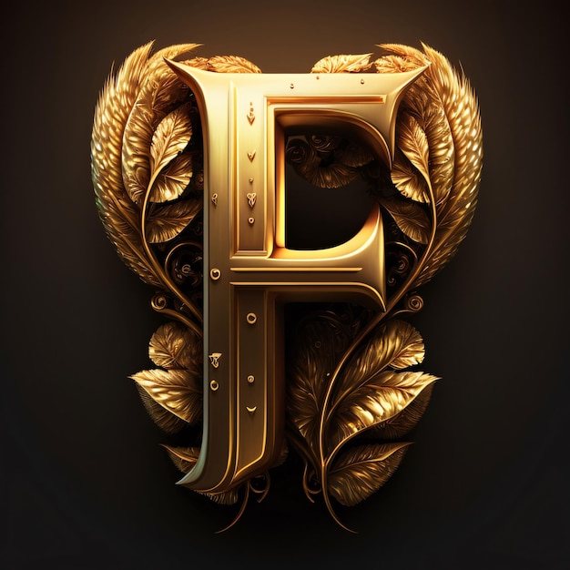 Photo vector golden letter with laurel wreath isolated on black background letter f