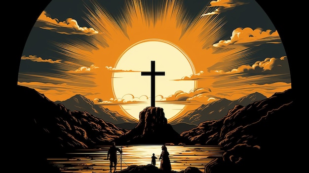 vector_good_friday_easter_landscape_with_cross