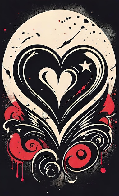 Vector gothic sticker dark imprint of love tattoo emo vintage texture element in grunge style