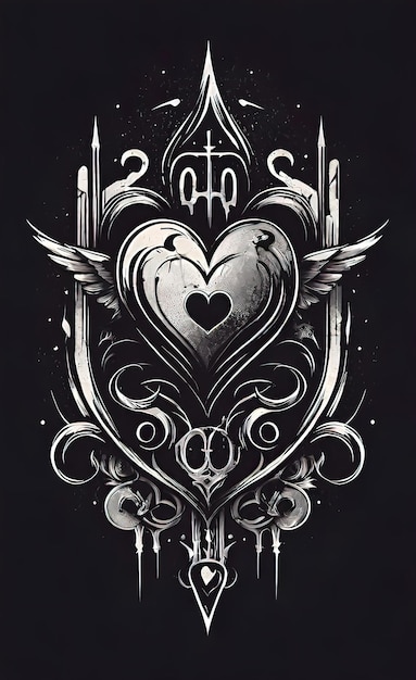 Vector gothic sticker dark imprint of love tattoo emo vintage texture element in grunge style