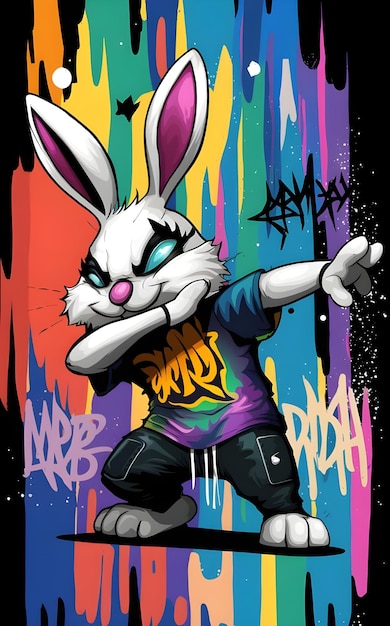 Vector graffiti hand up drawn rabbit designs for streetwear illustration