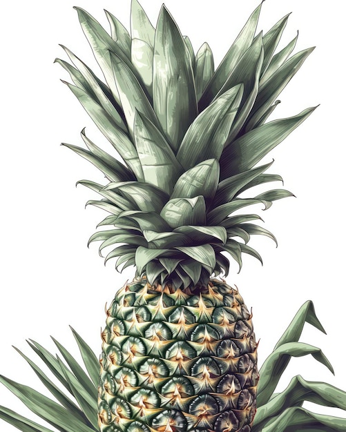 A vector graphic of a pineapple on a white background with a few tropical leaves created with Generative AI technology