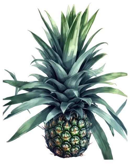 A vector graphic of a pineapple on a white background with a few tropical leaves created with Generative AI technology