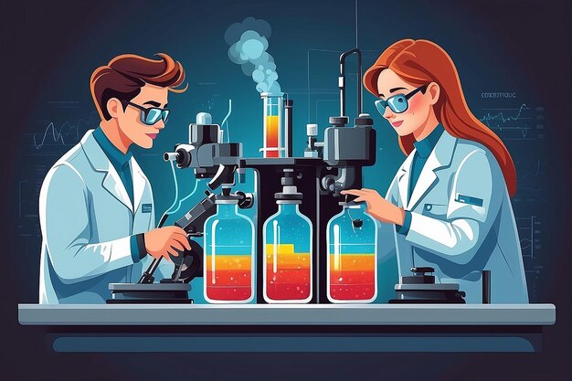 a vector graphic of students using advanced spectroscopy equipment for chemical analysis vector illustration in flat style