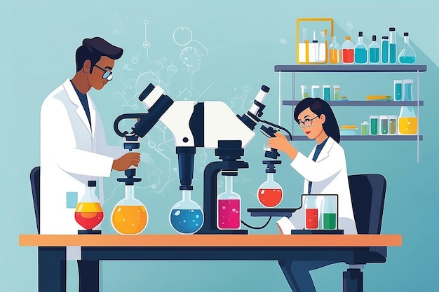 a vector graphic of students using advanced spectroscopy equipment for chemical analysis vector illustration in flat style