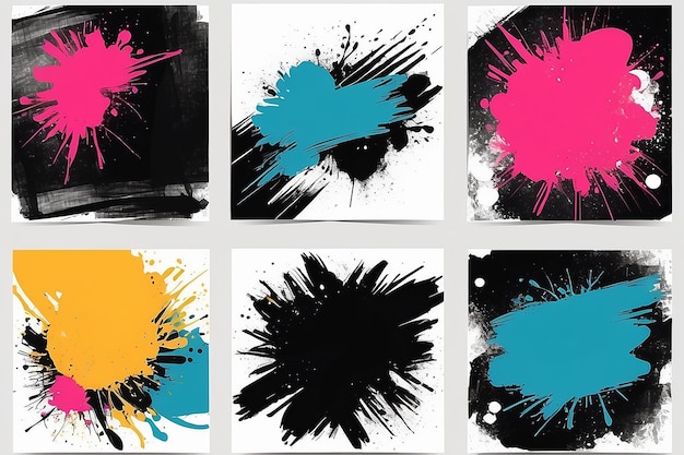 Vector grunge overlay Hand drawn abstract frame set Ink brush strokes mess