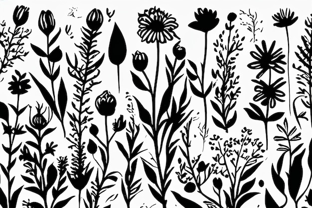 vector hand drawn flower silhouettes illustration