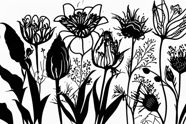 vector hand drawn flower silhouettes illustration