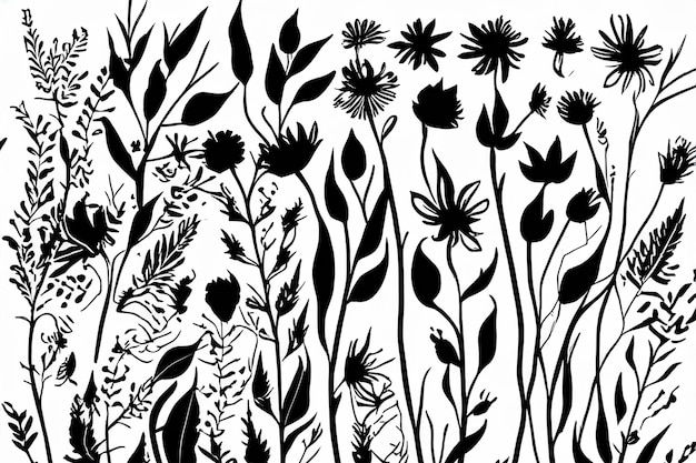 vector hand drawn flower silhouettes illustration