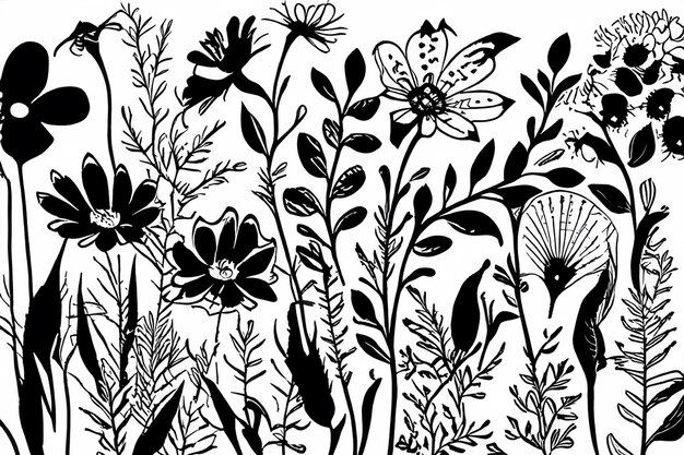 vector hand drawn flower silhouettes illustration