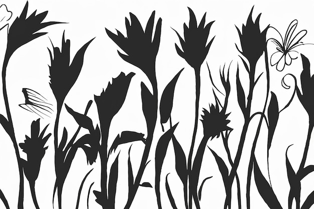 vector hand drawn flower silhouettes illustration