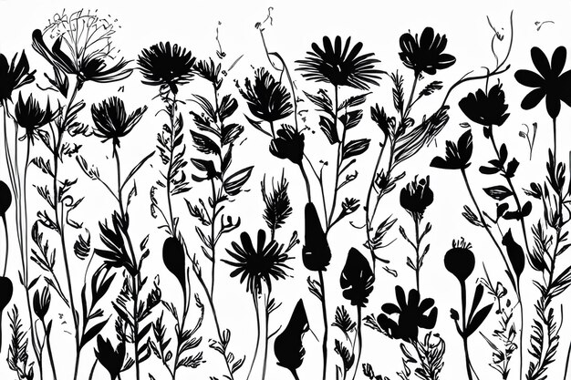 vector hand drawn flower silhouettes illustration