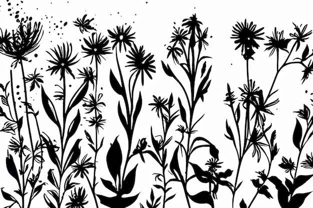 vector hand drawn flower silhouettes illustration