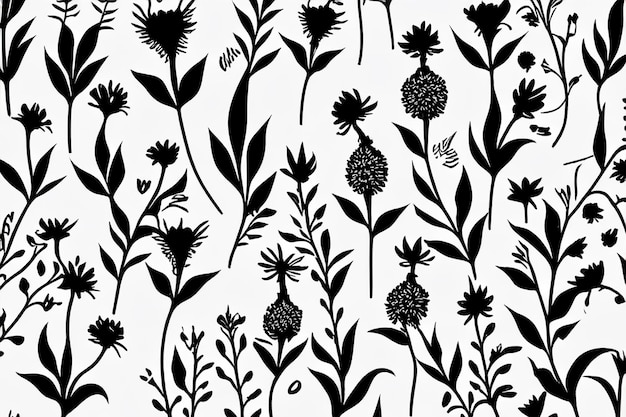 vector hand drawn flower silhouettes illustration