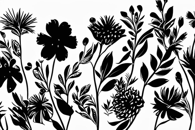 vector hand drawn flower silhouettes illustration