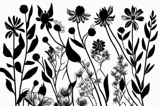 vector hand drawn flower silhouettes illustration