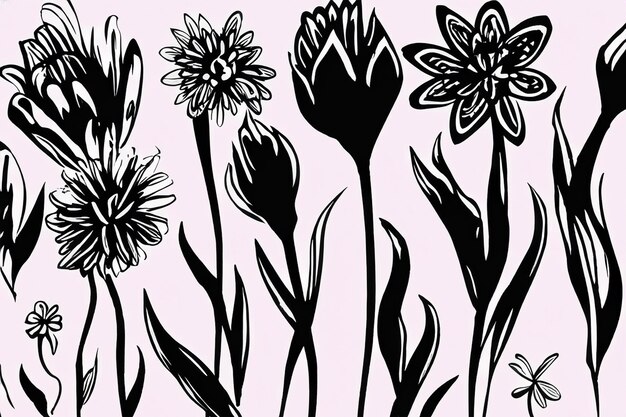 vector hand drawn flower silhouettes illustration