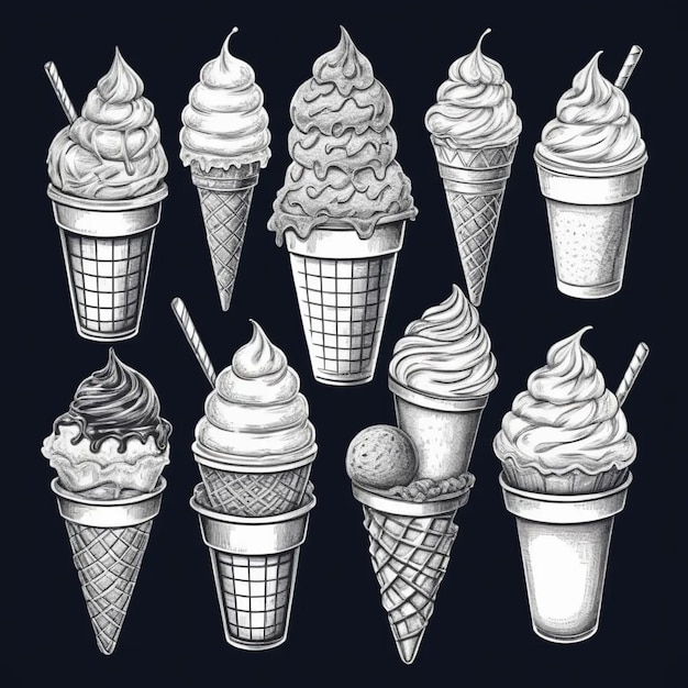 Vector hand drawn ice cream illustration in vintage engraved style