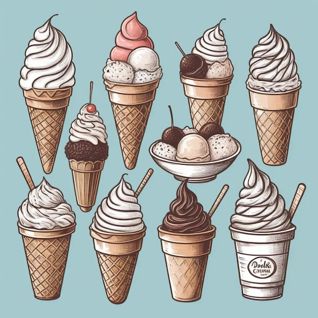 Photo vector hand drawn ice cream illustration in vintage engraved style