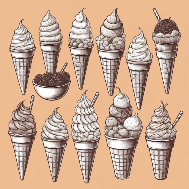 Photo vector hand drawn ice cream illustration in vintage engraved style