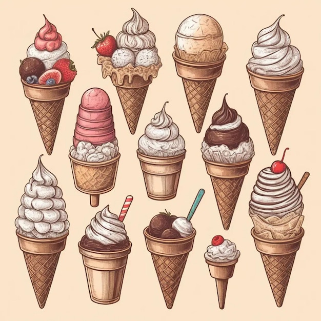 Photo vector hand drawn ice cream illustration in vintage engraved style