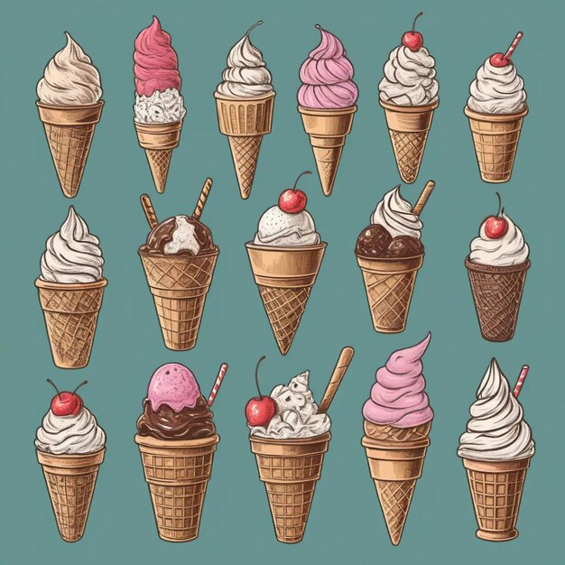 Photo vector hand drawn ice cream illustration in vintage engraved style