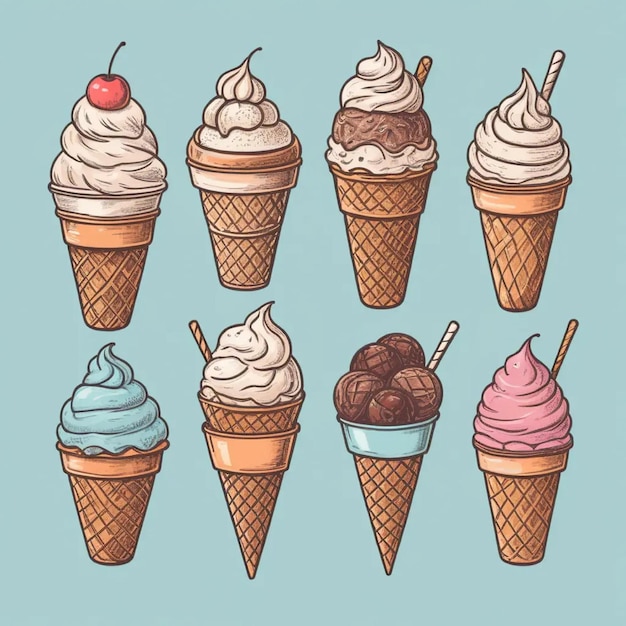 Photo vector hand drawn ice cream illustration in vintage engraved style