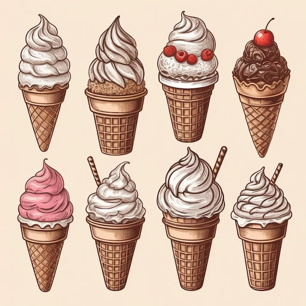 Vector hand drawn ice cream illustration in vintage engraved style