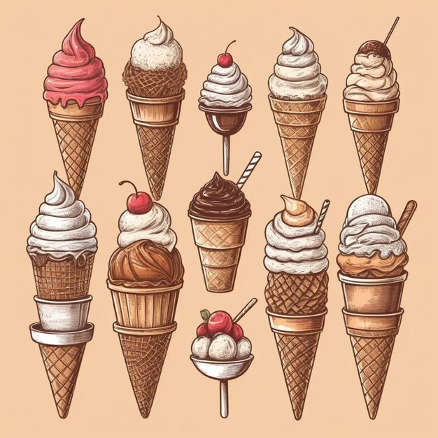 Photo vector hand drawn ice cream illustration in vintage engraved style