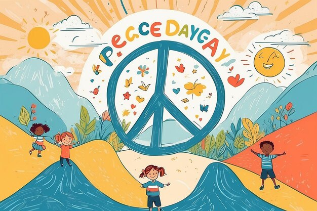 Photo vector hand drawn peace day background with children